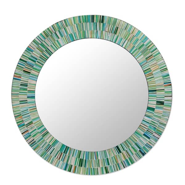 Handmade Aqua Fantasy Glass Mosaic Mirror (India) - Green