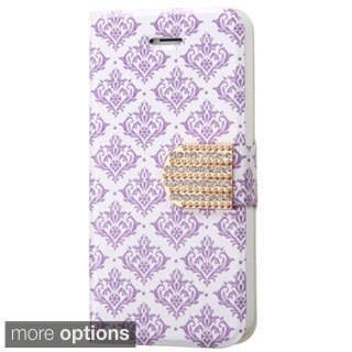 INSTEN Pattern Leather Wallet Folio Book-Style Flip Stand Phone Case Cover With Diamond For Apple iPhone 5/ 5S