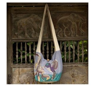 Handmade Cotton Batik 'Thai Hummingbird' Sling Bag (Thailand)