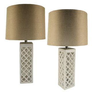 JT Lighting Ivory Square Ceramic Table Lamp (Set of 2)