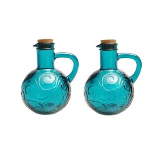 French Home 14-ounce Capri Teal Recycled Glass Oil and Vinegar Cruet (Set of 2)