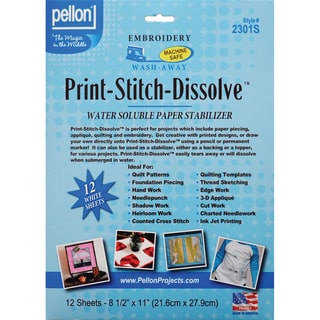 Pellon 2301 Print-Stitch-Dissolve Emboroidery Stabilizer (12 sheets, 8.5-inch x 11-inch)