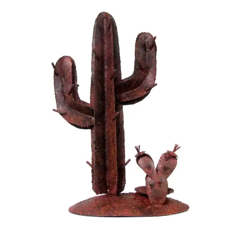 D-Art Collection Rustic Cactus Iron Candle Holder - Small