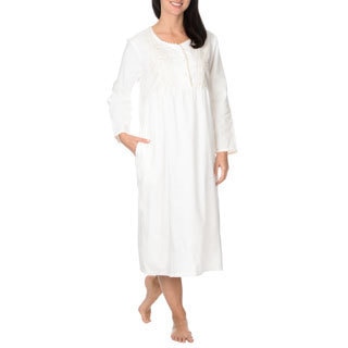 La Cera Women's Embroidered Brushed Cotton Nightgown