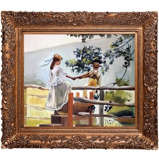 Winslow Homer 'On the Stile' Hand Painted Framed Canvas Art
