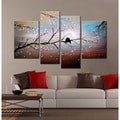 'Love on The Branch' 4-piece Hand-painted Gallery-wrapped Canvas Art Set
