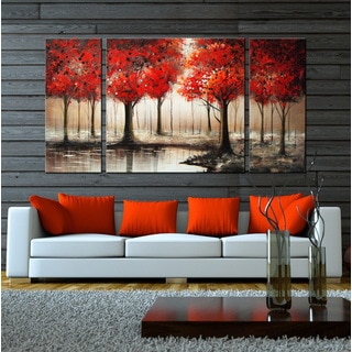 'Through The Trees' Hand Painted 3-piece Gallery-wrapped Art Set