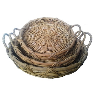 Wald Imports Round Jawit Kubu Rattan Baskets with Handles (Set of 3)