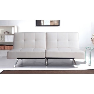 ABBYSON LIVING Aspen Ivory Leather Foldable Futon Sleeper Sofa Bed