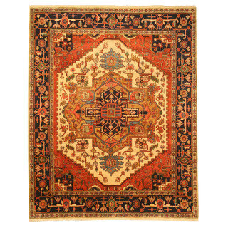 Hand-knotted Wool Ivory Traditional Oriental Serapi Rug (3' x 5')
