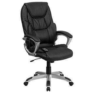 Offex High Back Massaging Black Leather Executive Office Chair with Silver Base