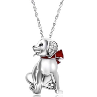 Tender Voices Sterling Silver Diamond Accent Red Enamel Dog Pendant