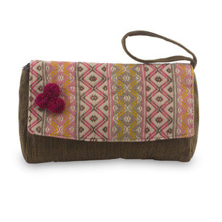 Handcrafted Cotton 'Rose Maya Zigzags' Wristlet Handbag (Guatemala)