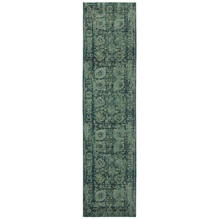 Pantone Universe Expressions Faded Floral Traditional Blue/ Green Rug (2'7 x 10')