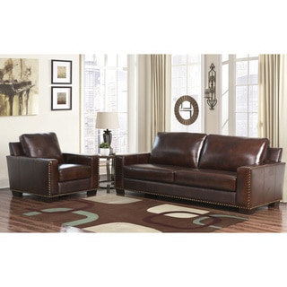 ABBYSON LIVING Barrington Hand-rubbed Top-grain Leather Sofa and Armchair