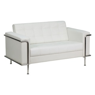 Hercules Lesley Series Contemporary White Leather Loveseat with Encasing Frame