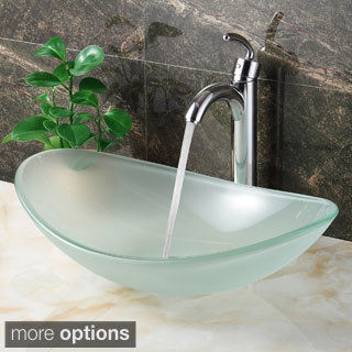 Elite Oval-shape Frosted Tempered Bathroom Glass Vessel Sink and Faucet Combo