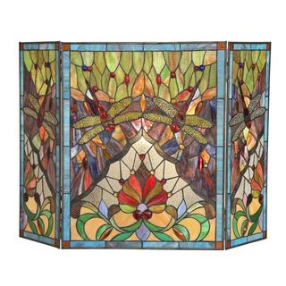 Tiffany Style Dragonfly Design Decorative Fireplace Screen