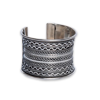 Handmade Textured Silverplated Cuff Bracelet (India)