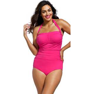 Shore Club Women's Plus Size Rose Shirred Front Bandeau/ Halter Swimsuit