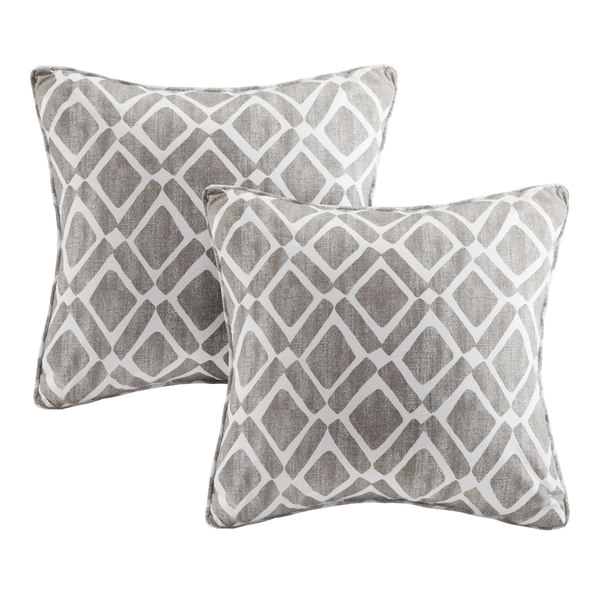 Madison Park Ella Printed Grey 20-inch Squre Pillows (Set of 2)