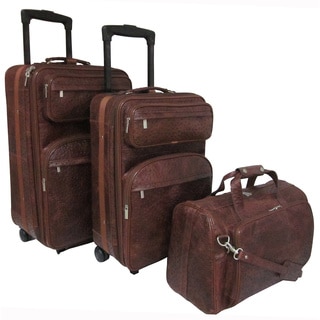 Amerileather Brown Ostrich Print Leather 3-piece Luggage Set