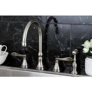 Modern Widespread Satin Nickel Kitchen Faucet with Side Sprayer