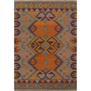 Flat Weave Tribal Pattern Orange/ Brown Wool Area Rug (2' x 3')