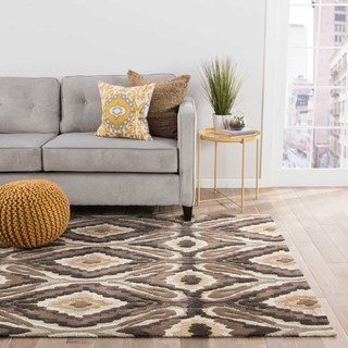 Hand Tufted Tribal Pattern Brown/ White Polyester Area Rug (7'6 x 9'6)