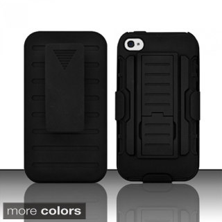INSTEN Black Car Armor Soft Silicone Hybrid Hard Plastic Rubberized Matte Phone Case Cover with Holster For Apple iPhone 4/ 4S
