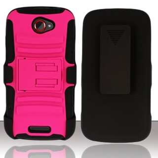 INSTEN Plain Advanced Armor Soft Silicone Hybrid Plastic Phone Case Cover with Stand/ Holster For HTC One S