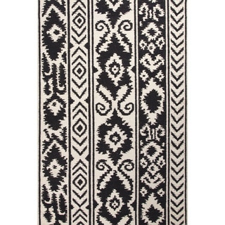 Flat Weave Tribal Pattern White/ Black Wool Area Rug (3'6 x 5'6)