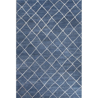 Hand Tufted Geometric Pattern Blue/ White Wool Area Rug (5' x 8')