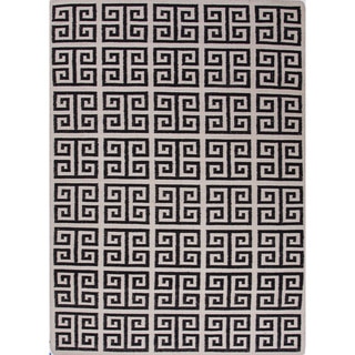 Indo Flat Weave White/ Black Geometric Wool Area Rug (5' x 8')