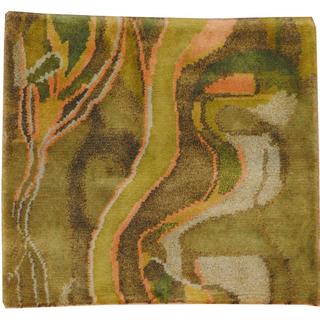 Herat Oriental Indo Hand-knotted Tibetan Green/ Blue Wool Area Rug (2' x 2')