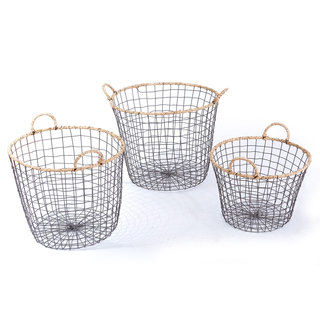 Adeco Multi-purpose Round Iron Wired Baskets (Set of 3)