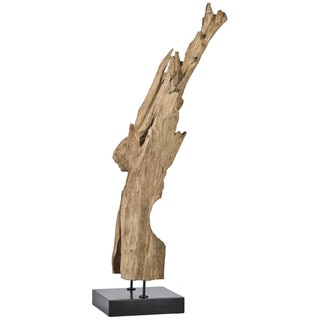 Aurelle Home Medium Natural Teak Wood Sculpture on Black Marble Stand