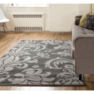 Well Woven Floral Mano Shades of Grey Damask Grey/ Charcoal Polypropylene Rug (7'10 x 9'10)