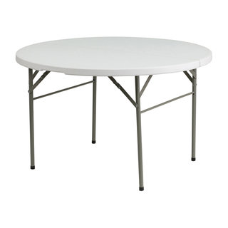 Offex 48" Round Bi-Fold Granite White Plastic Folding Table