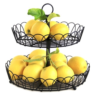 2-tier Black Metal Wire Standing Fruit Storage Basket
