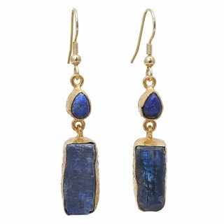 Kyanite Rough Gemstone Gold Overlay Earrings (India) - Blue