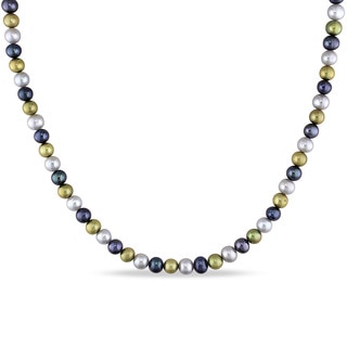 Miadora Silvertone Cultured Freshwater Multi-color Pearl Necklace (5-6 mm)