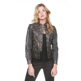 Stanzino Women's Authentic Leather and Denim Military Jacket
