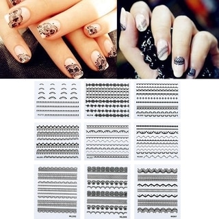 Zodaca Black 10-sheet Set Lace Nail Art Design Manicure Stickers
