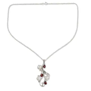 Handmade Sterling Silver 'Nature's Gift' Pearl Ruby Necklace (10 mm) (India)