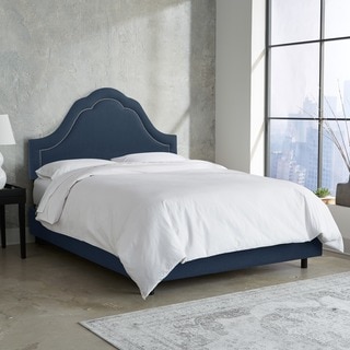 Skyline Furniture Arch Inset Nail Button Bed in Linen Navy