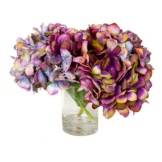 Kaleidoscope Hydrangea Floral Arrangement in Glass Vase