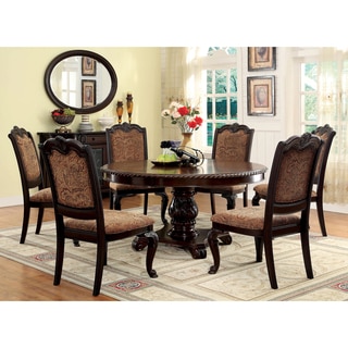 Furniture of America Oskarre III Brown Cherry 7-Piece Formal Round Dining Set