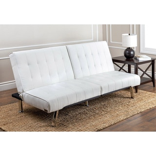 Abbyson Jackson Ivory Leather Foldable Futon Sofa Bed