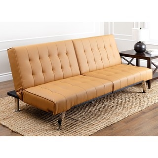ABBYSON LIVING Jackson Camel Leather Foldable Futon Sofa Bed